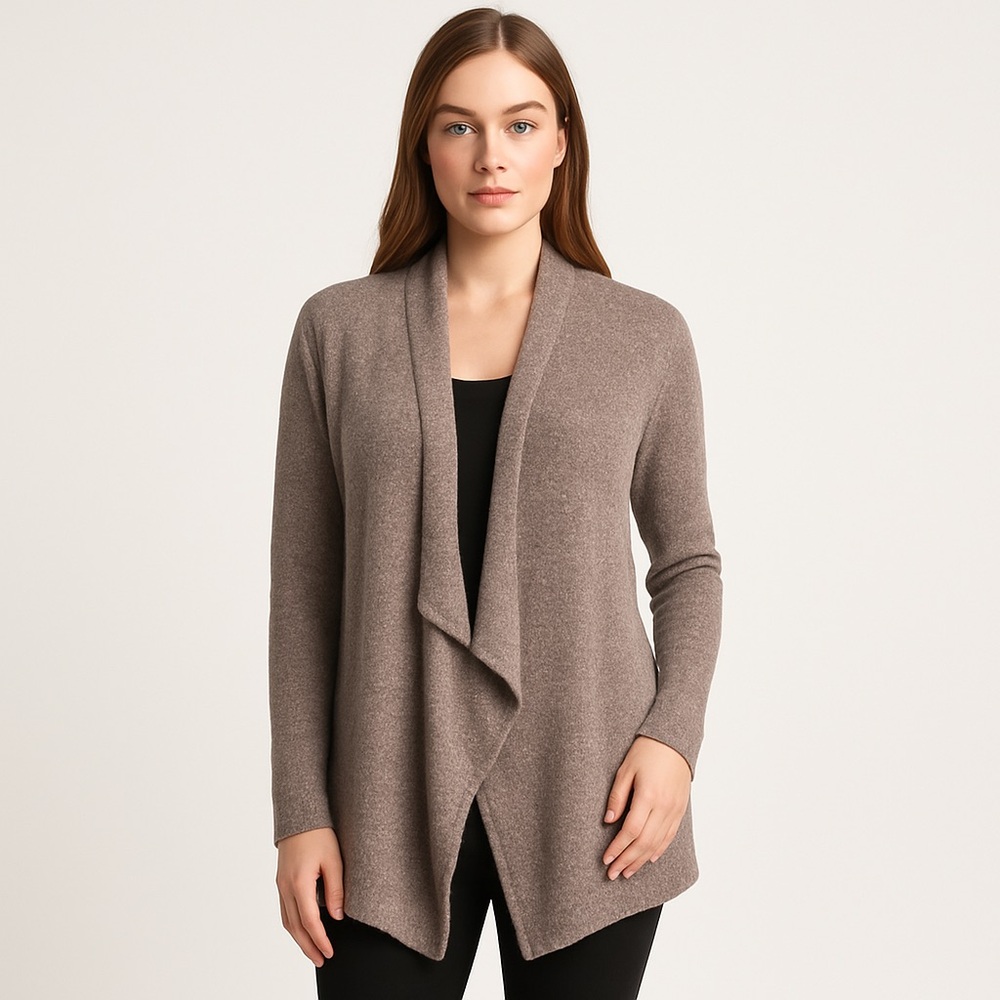 Barefoot Dreams Taupe Draped Open-Front Cardigan